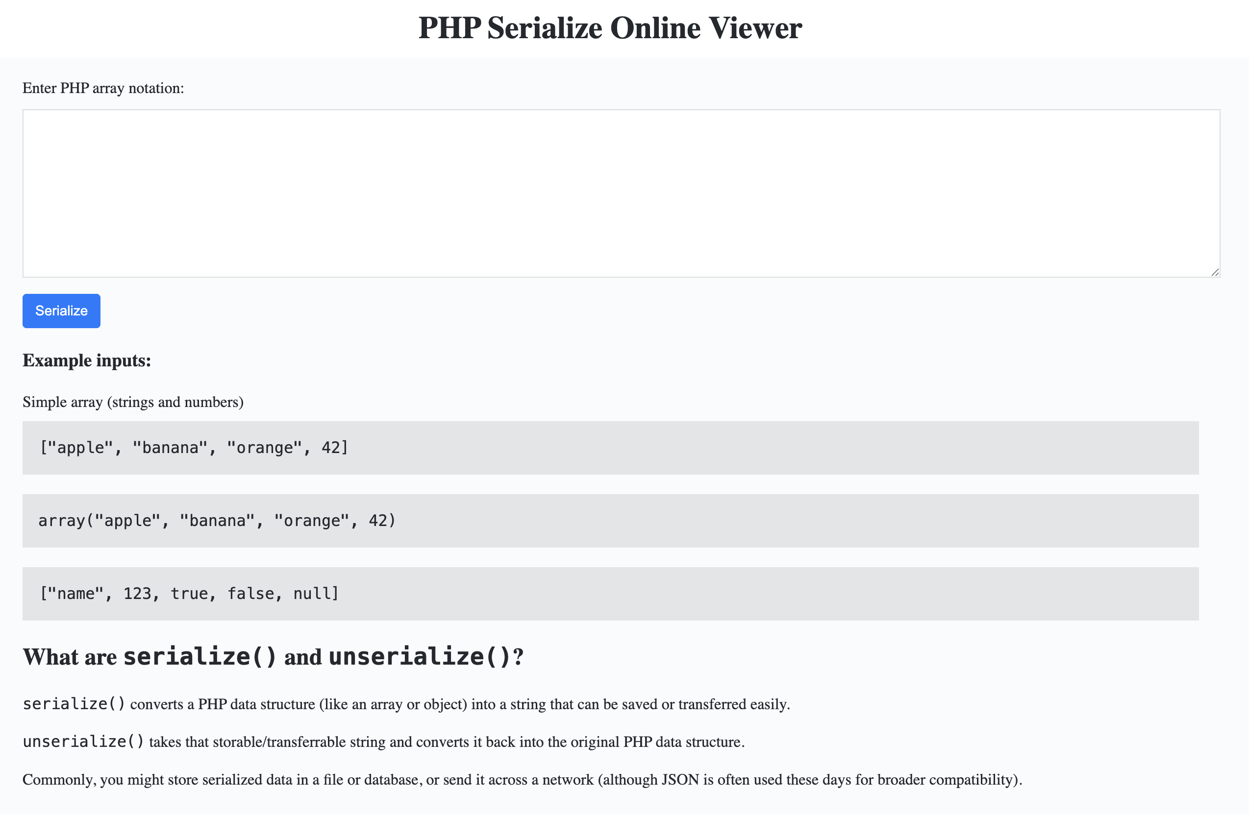 Convert PHP Arrays to Strings Instantly with PHP Serialize Online Viewer