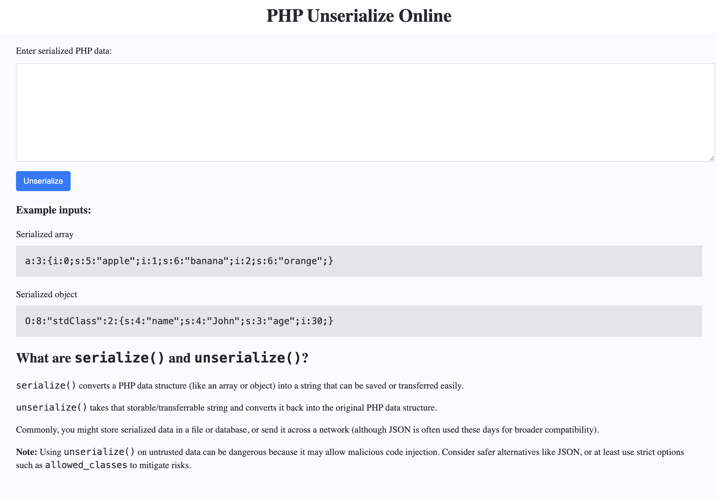 PHP Unserialize Online Viewer